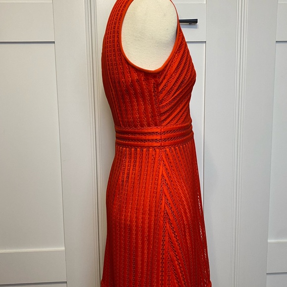 J. CREW ~ Size 2 Striped Eyelet Fit N’ Flare Dress Poppy Red Pink Exposed Zipper - Picture 5 of 9
